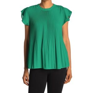 NWOT Adrianna Papell Georgette Scoop Neck Emerald Pleated Blouse